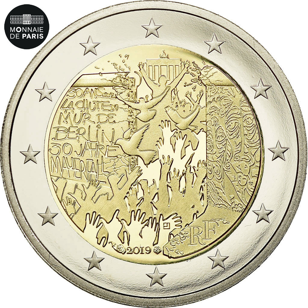France, Monnaie de Paris, 2 Euro, Chute du Mur de Berlin, 2019, BE, Bimetallic