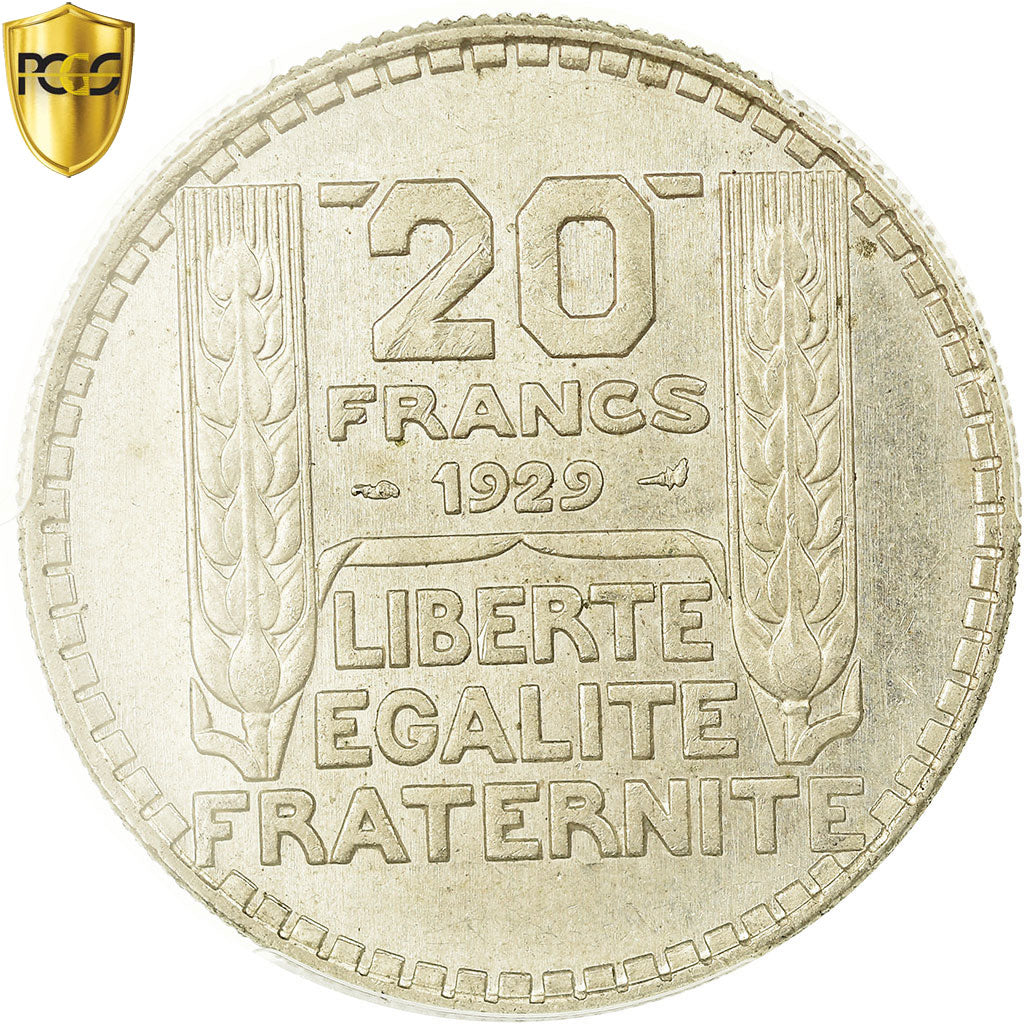 Coin, France, Turin, 20 Francs, 1929, Paris, PCGS, MS63, Silver, KM:879, graded