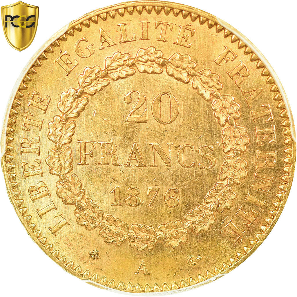 Münze, Frankreich, Génie, 20 Francs, 1876, Paris, PCGS, MS65, STGL, Gold