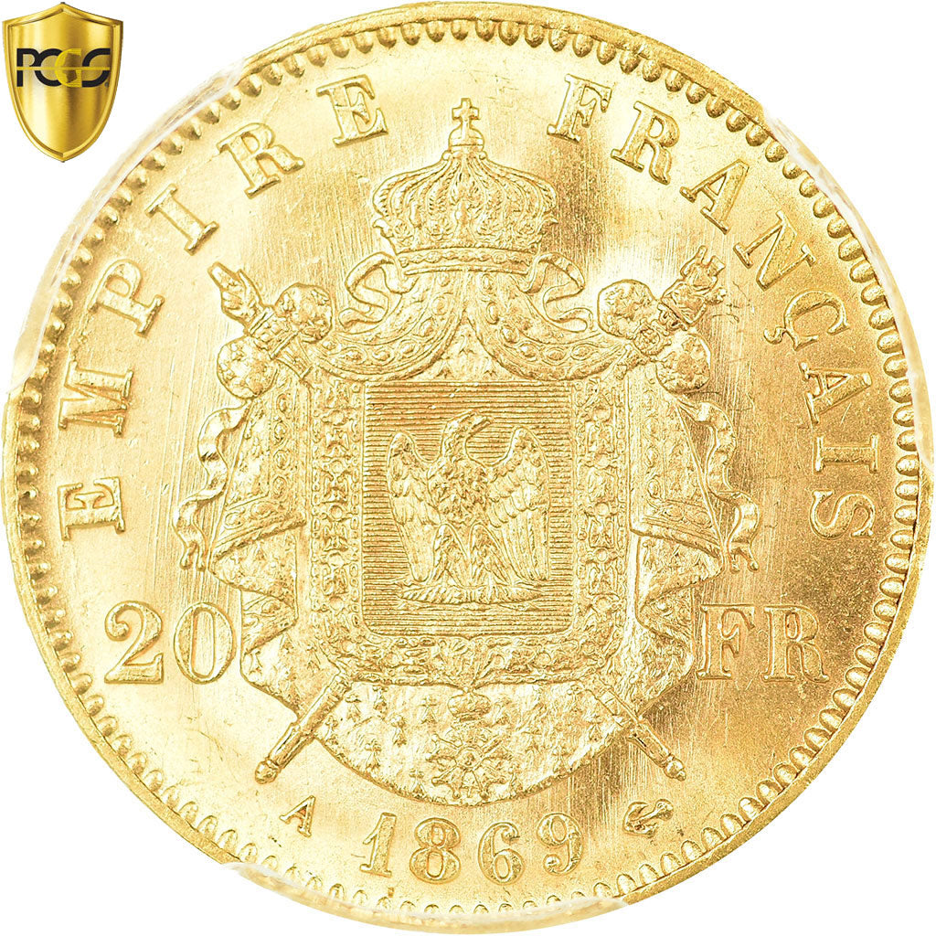 Moneta, Francja, Napoleon III, Napoléon III, 20 Francs, 1869, Paris, PCGS