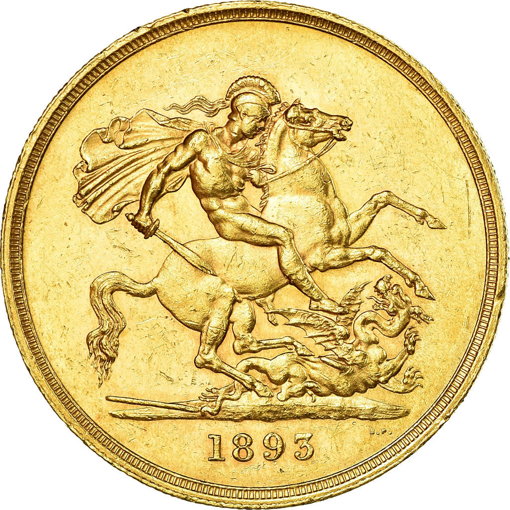 Coin, Great Britain, Victoria, 5 Pounds, 1893, MS(60-62), Gold, KM:787