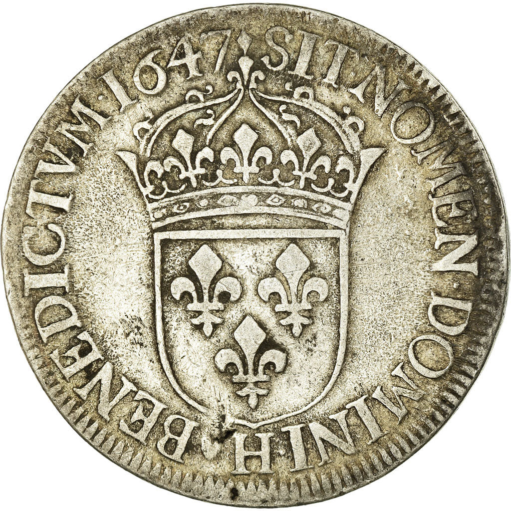 Moneta, Francia, Louis XIV, Écu à la mèche longue, Ecu, 1647, La Rochelle