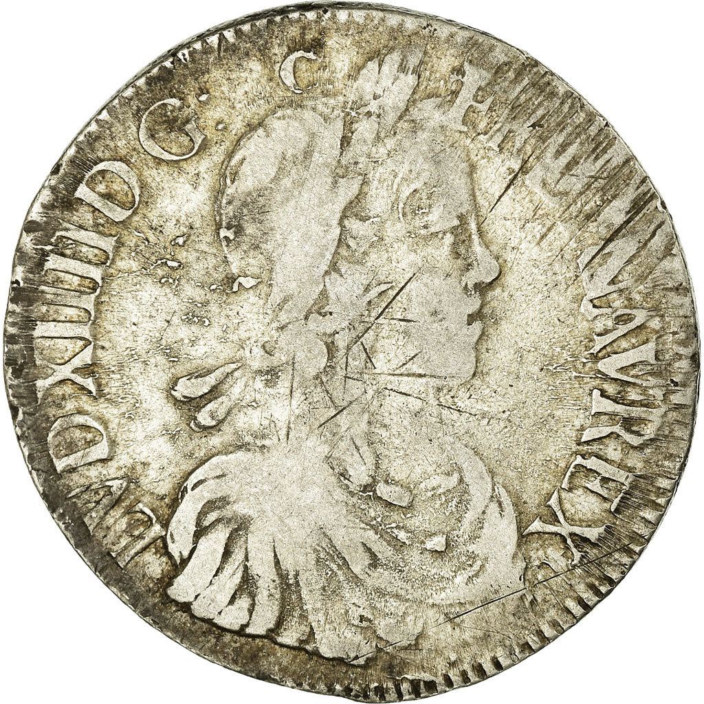 Moneta, Francia, Louis XIV, Écu à la mèche longue, Ecu, 1652, Rennes, MB