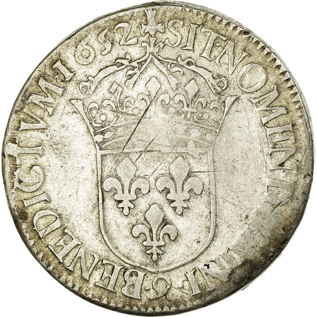 Moneta, Francia, Louis XIV, Écu à la mèche longue, Ecu, 1652, Rennes, MB