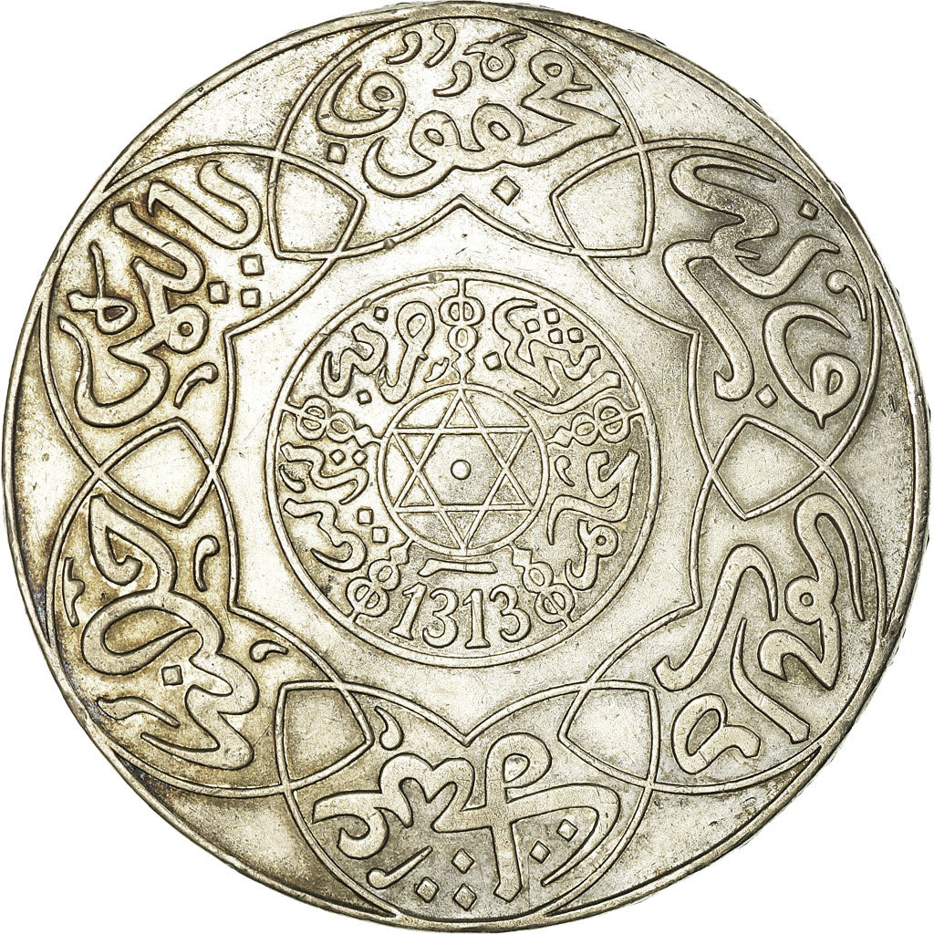 Coin, Morocco, 'Abd al-Aziz, 10 Dirhams, 1895, Berlin, AU(55-58), Silver, KM:13