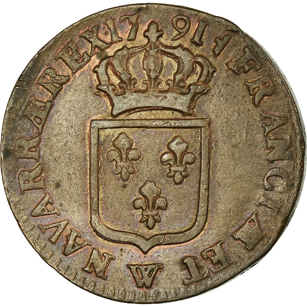 Monnaie, France, Louis XVI, Sol ou sou, Sol, 1791, Lille, TTB, Cuivre