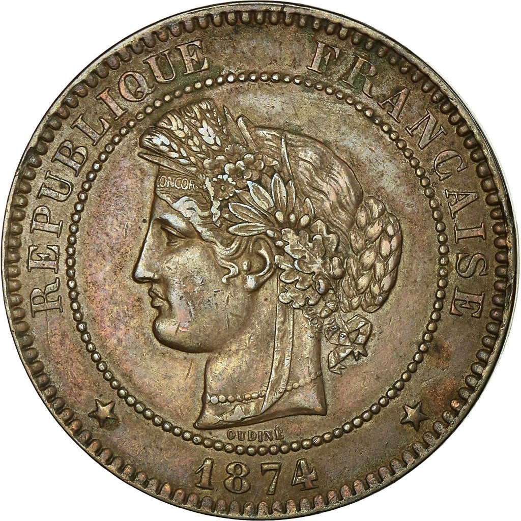 Coin, France, Cérès, 10 Centimes, 1874, Bordeaux, EF(40-45), Bronze, KM:815.2