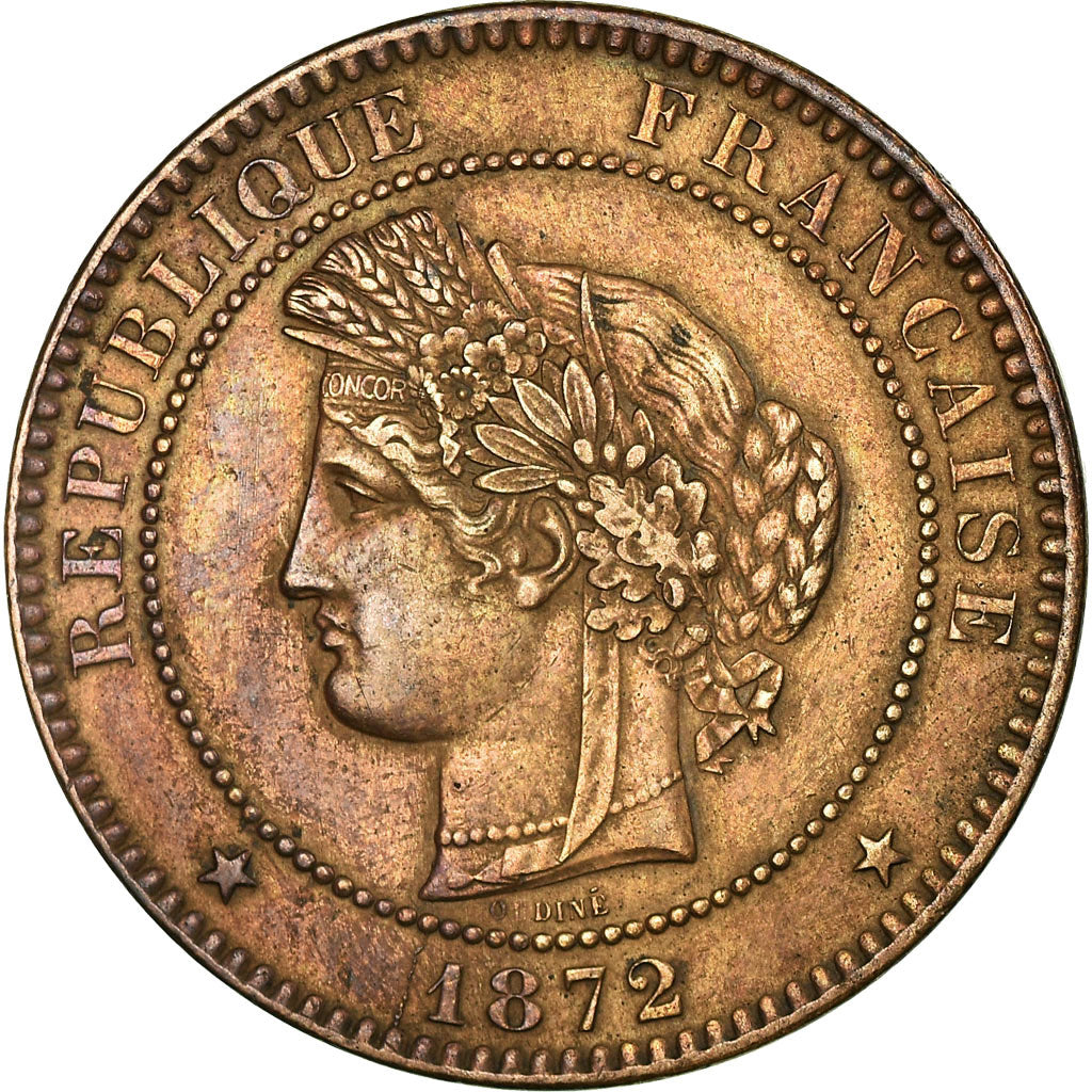 Monnaie, France, Cérès, 10 Centimes, 1872, Bordeaux, TTB, Bronze