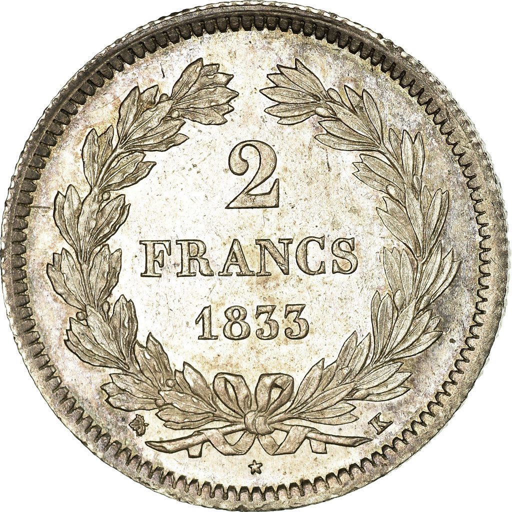 Coin, France, Louis-Philippe, 2 Francs, 1833, Bordeaux, MS(60-62), Silver