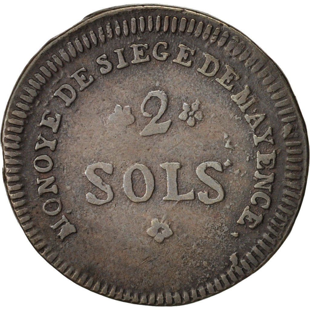 German States, MAINZ, 2 Sols, 1793, Mayence, KM:602