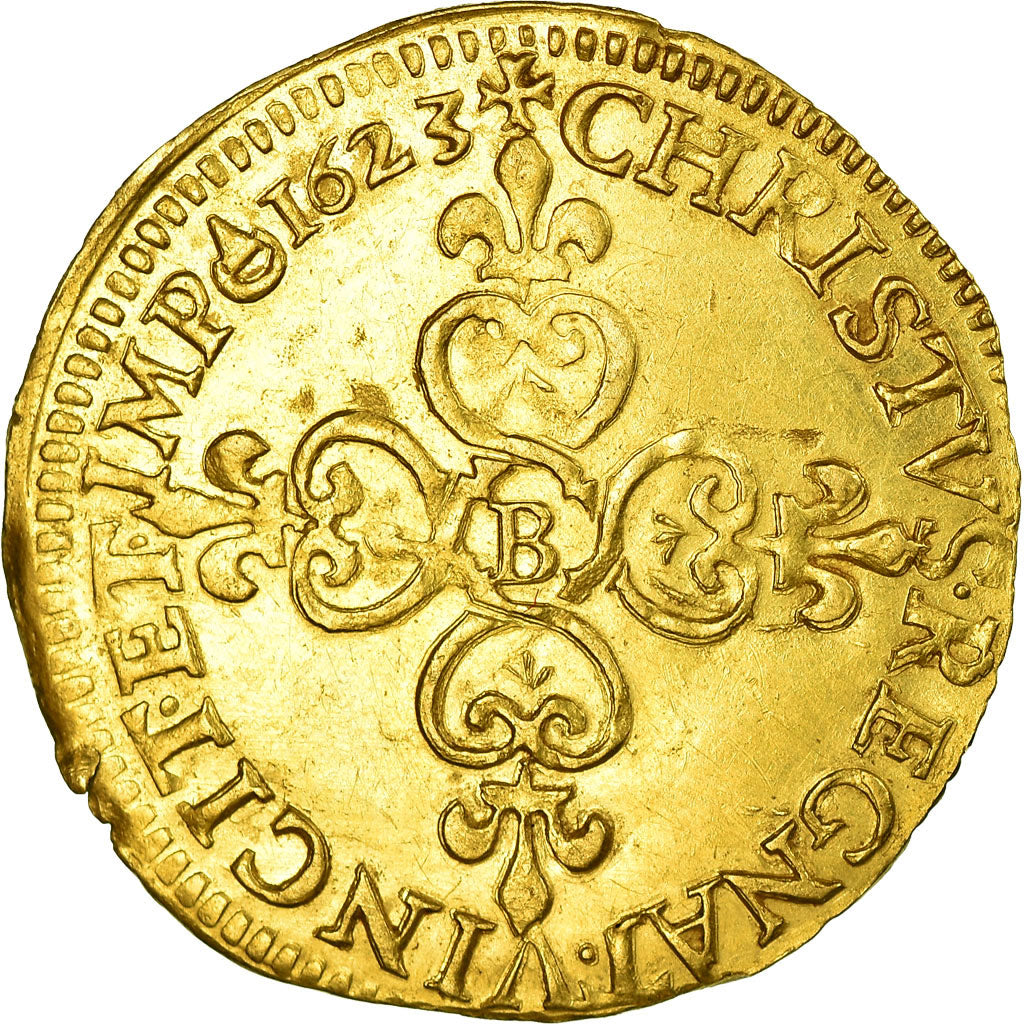 Moneta, Francja, Louis XIII, Ecu d'or, 1623, Rouen, AU(55-58), Złoto