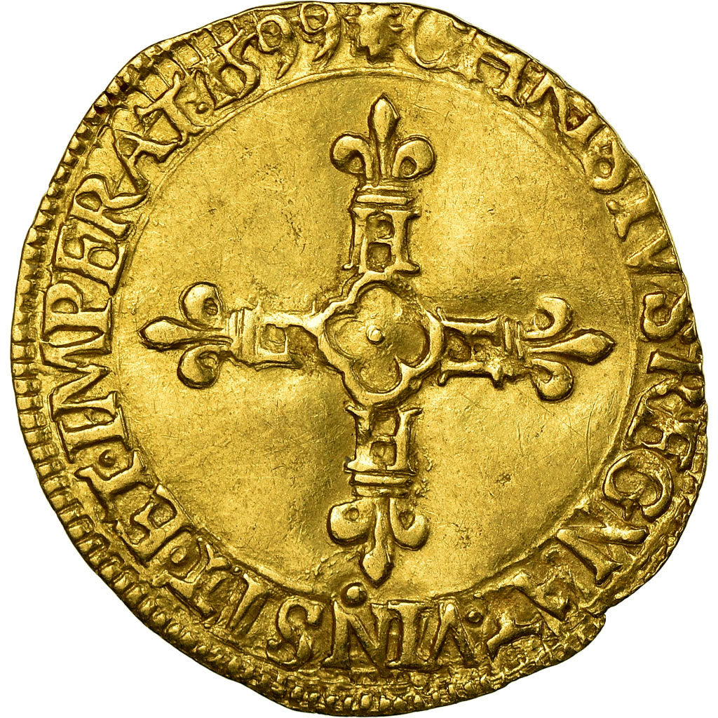 Moneta, Francja, Henri IV, Ecu d'or, 1599, Nantes, AU(55-58), Złoto, KM:11.10