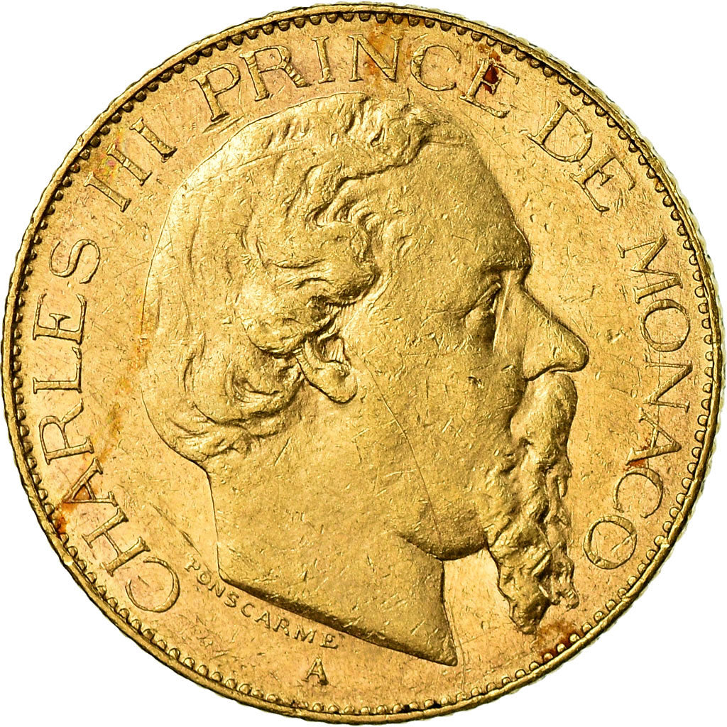 Coin, Monaco, Charles III, 20 Francs, Vingt, 1879, Paris, EF(40-45), Gold, KM:98