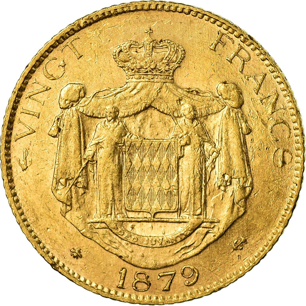 Coin, Monaco, Charles III, 20 Francs, Vingt, 1879, Paris, EF(40-45), Gold, KM:98