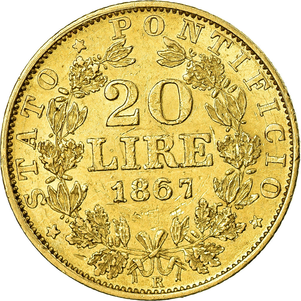 Coin, ITALIAN STATES, PAPAL STATES, Pius IX, 20 Lire, 1867, Roma, EF(40-45)
