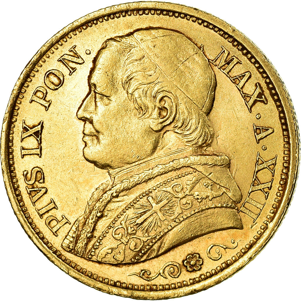 Moneda, Estados italianos, PAPAL STATES, Pius IX, 20 Lire, 1867, Roma, MBC+