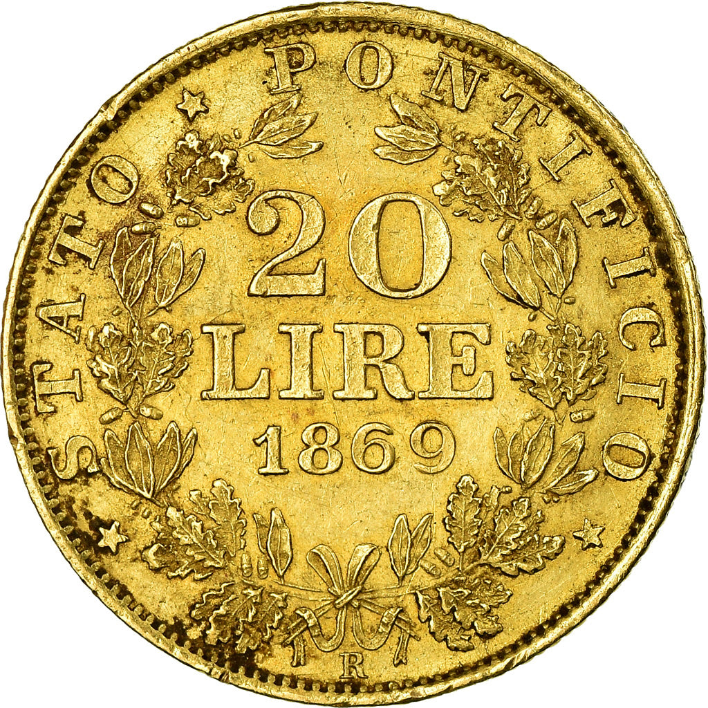 Münze, Italien Staaten, PAPAL STATES, Pius IX, 20 Lire, 1869, Roma, SS, Gold
