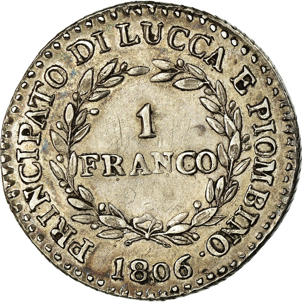 Moeda, ESTADOS ITALIANOS, LUCCA, Franco, 1806, Firenze, EF(40-45), Prata, KM:23