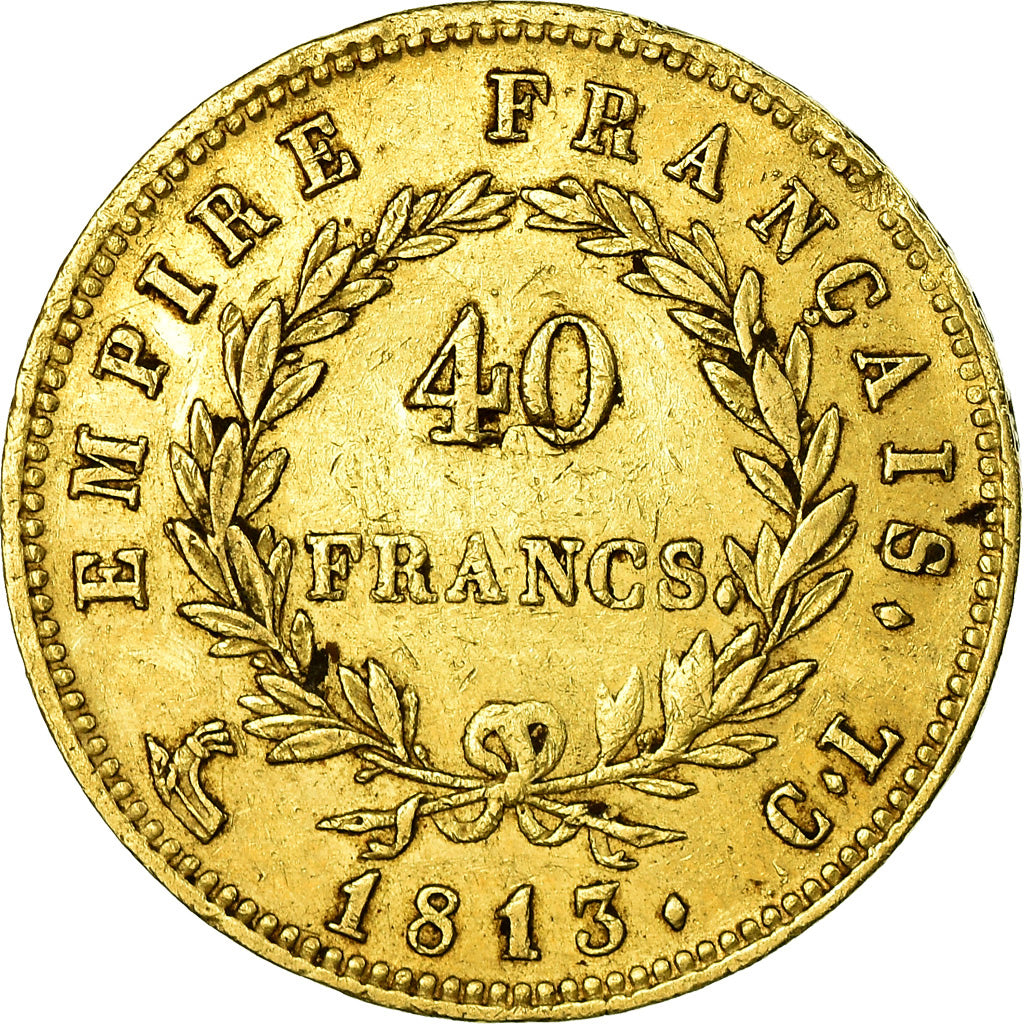 Moeda, França, Napoléon I, 40 Francs, 1813, Genoa, EF(40-45), Dourado