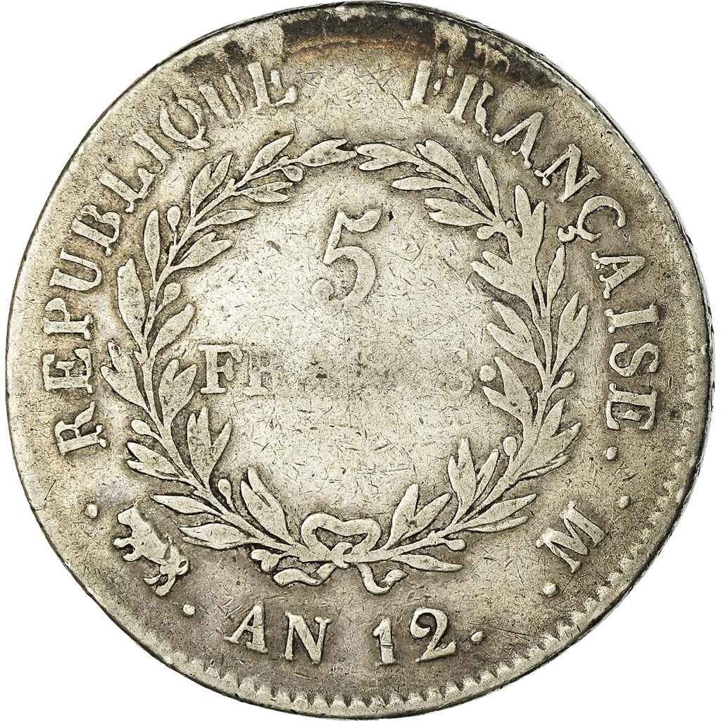 Monnaie, France, Napoleon I, 5 Francs, An 12, Toulouse, TB, Argent, Gadoury:577