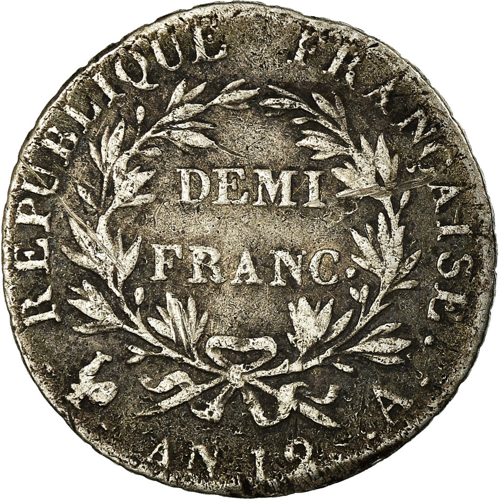 Moneda, Francia, Napoléon I, 1/2 Franc, An 12, Paris, BC+, Plata, KM:648.1