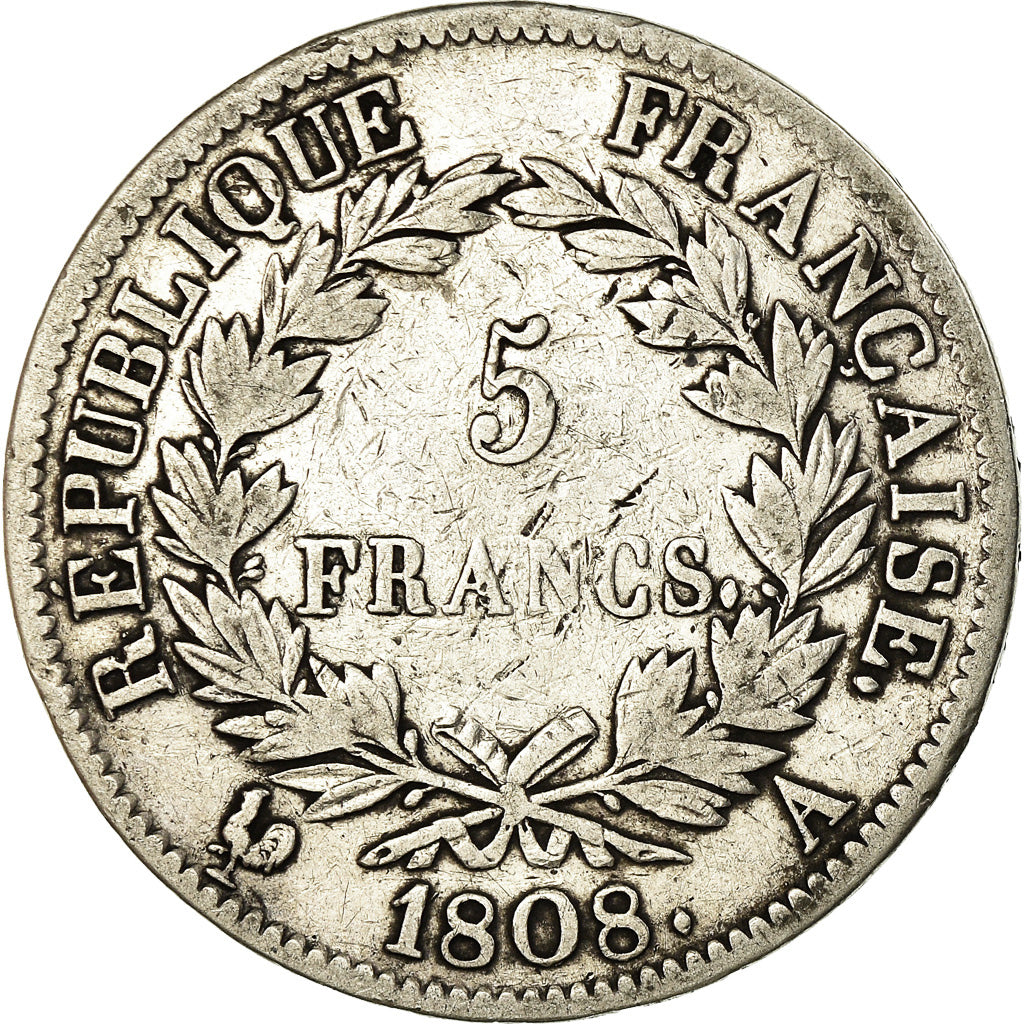 Coin, France, Napoléon I, 5 Francs, 1808, Paris, VF(30-35), Silver, KM:686.1