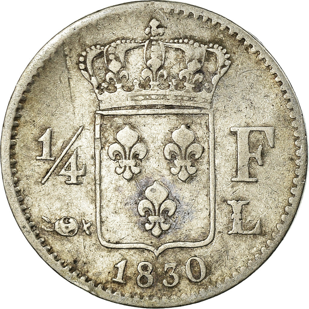 Moneda, Francia, Charles X, 1/4 Franc, 1830, Bayonne, BC+, Plata, KM:722.8