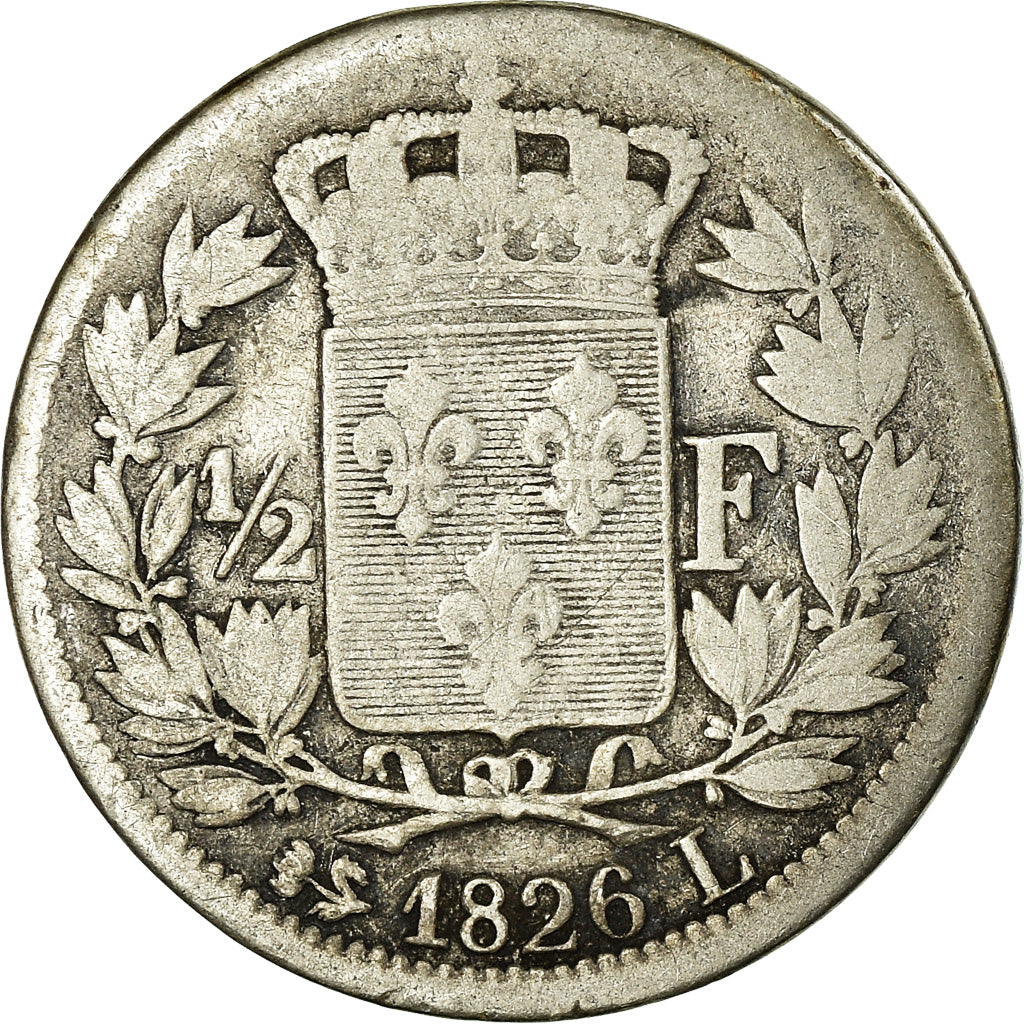Coin, France, Charles X, 1/2 Franc, 1826, Bayonne, VF(20-25), Silver, KM:723.8