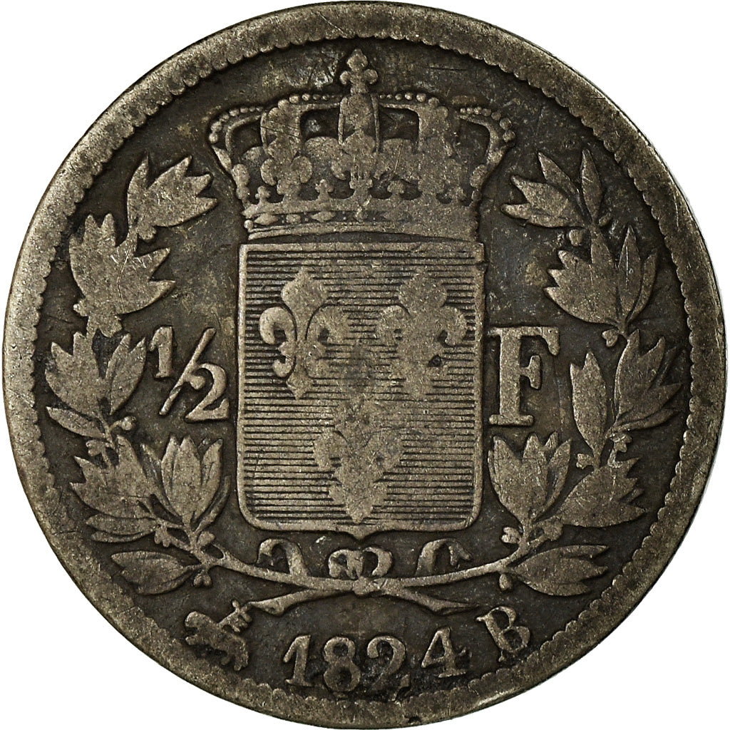 Coin, France, Louis XVIII, Louis XVIII, 1/2 Franc, 1824, Rouen, F(12-15)