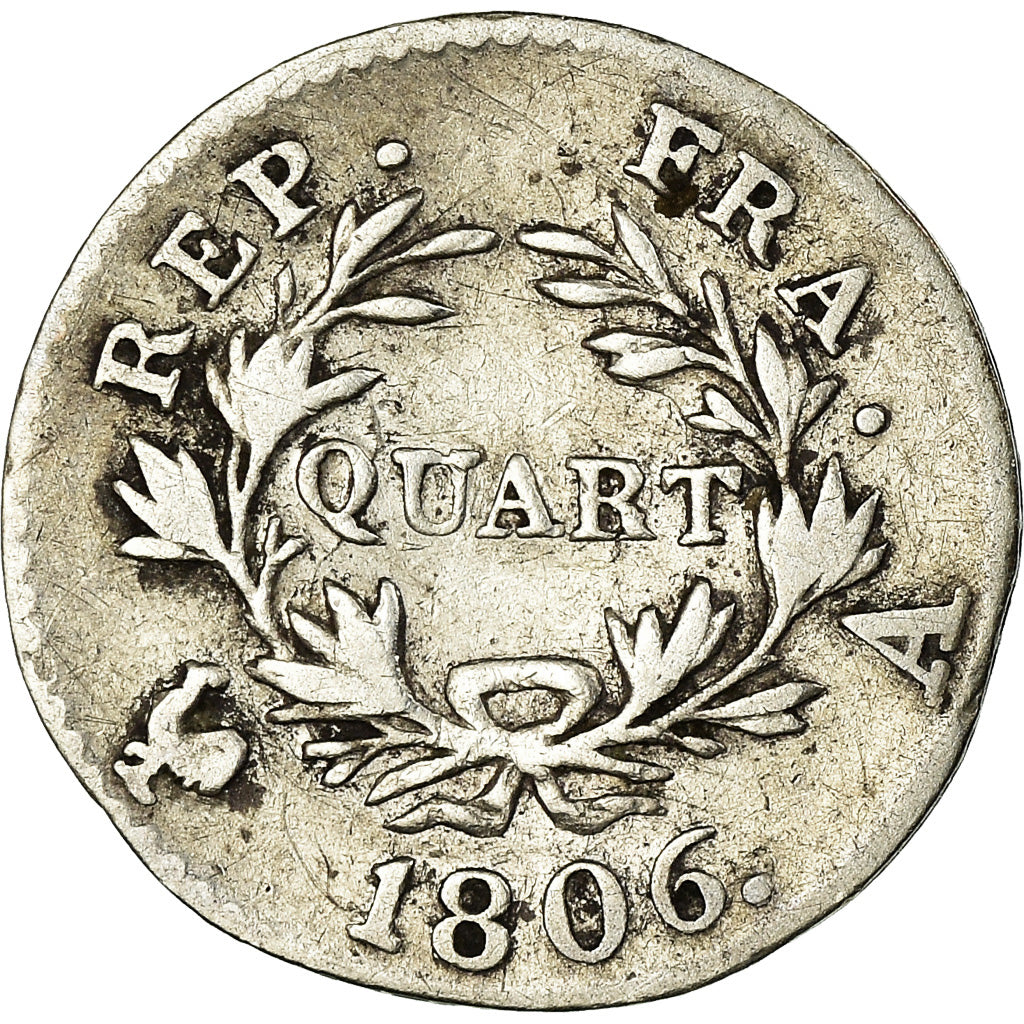 Moneta, Francja, Napoléon I, 1/4 Franc, 1806, Paris, VF(20-25), Srebro