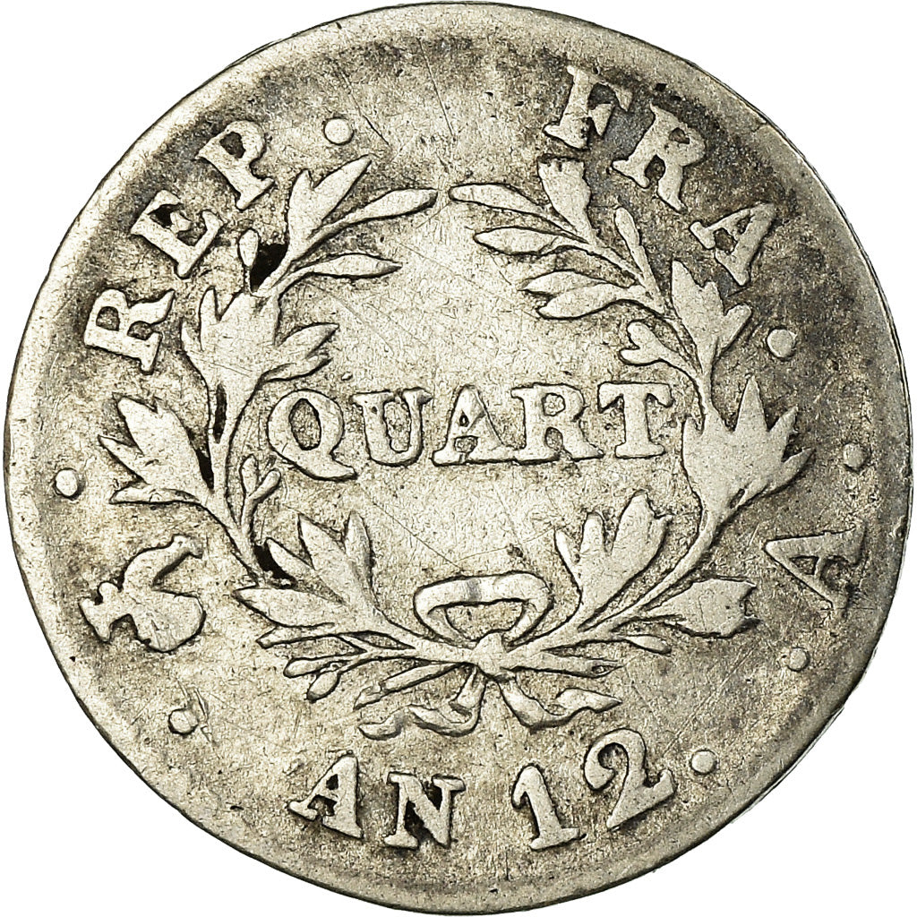 Moeda, França, Napoléon I, 1/4 Franc, An 12, Paris, F(12-15), Prata, KM:653.1