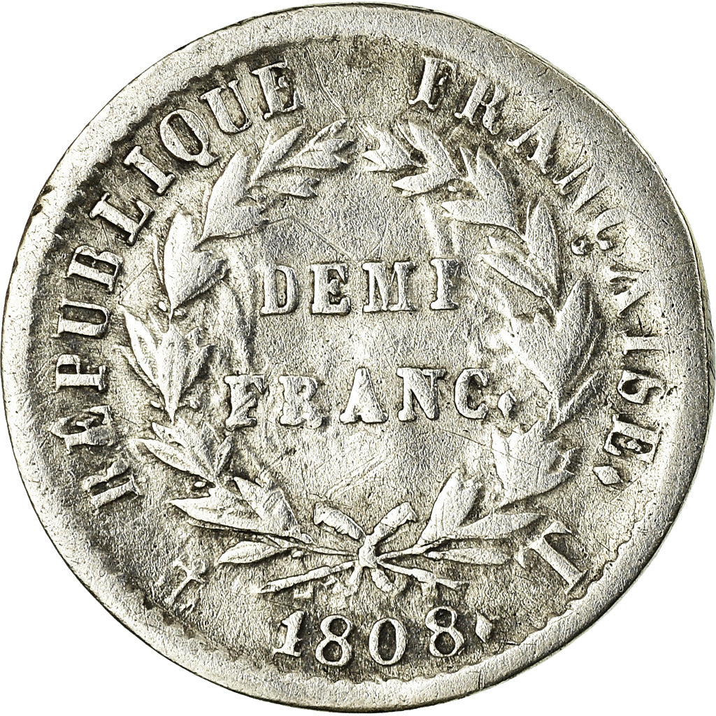 Moneta, Francia, Napoléon I, 1/2 Franc, 1808, Nantes, B+, Argento, KM:680.12