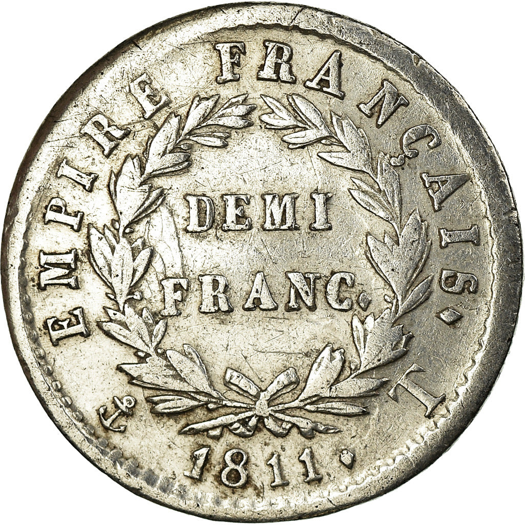 Münze, Frankreich, Napoléon I, 1/2 Franc, 1811, Nantes, SS, Silber, KM:691.13