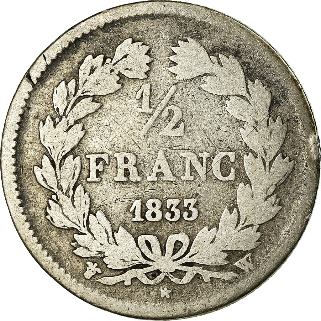 Münze, Frankreich, Louis-Philippe, 1/2 Franc, 1833, Lille, S, Silber, KM:741.13