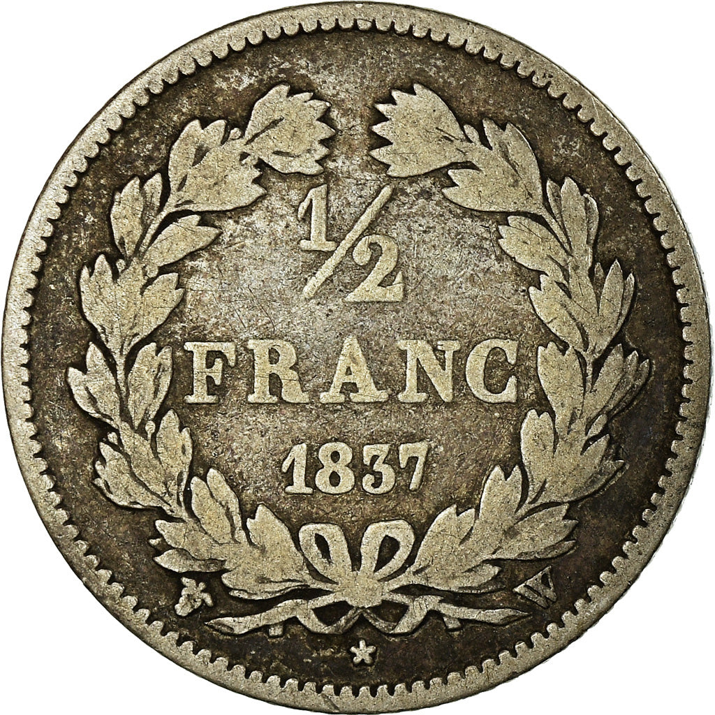 Monnaie, France, Louis-Philippe, 1/2 Franc, 1837, Lille, TB, Argent