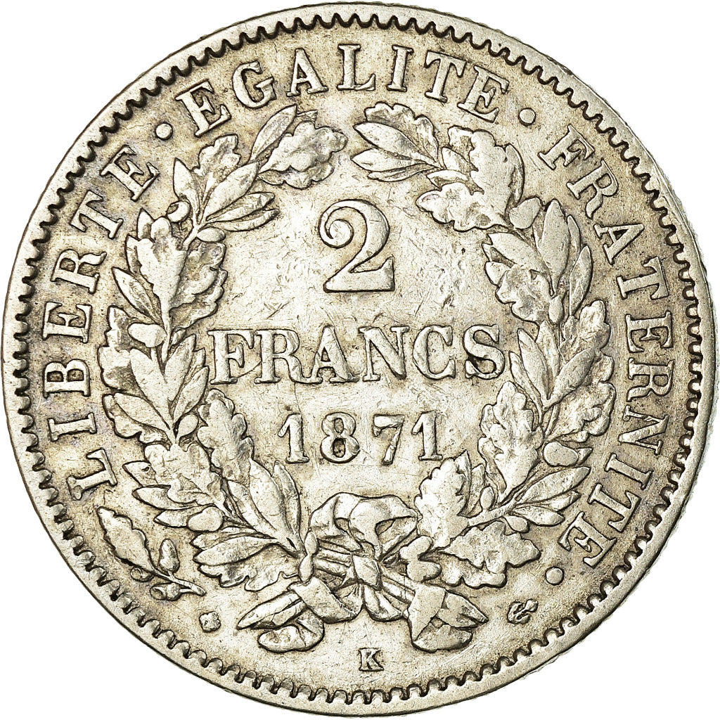 Münze, Frankreich, Cérès, 2 Francs, 1871, Bordeaux, S+, Silber, KM:817.2
