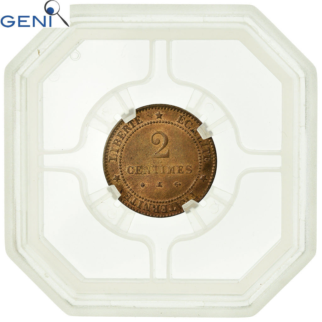 Moneda, Francia, 2 Centimes, 1878, Bordeaux, GENI, MS64RB, Bronce, graded