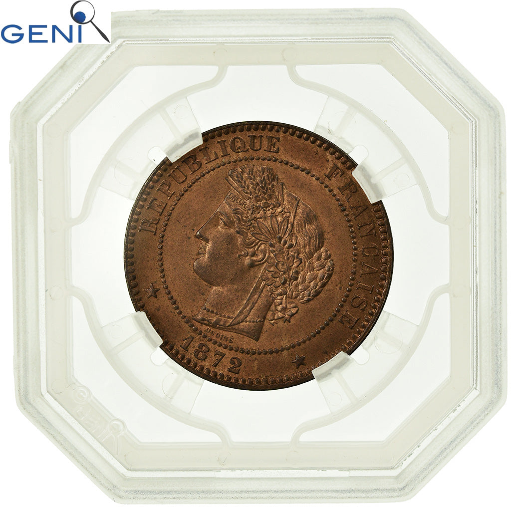 Coin, France, Cérès, 10 Centimes, 1872, Bordeaux, GENI, MS64RB, Bronze