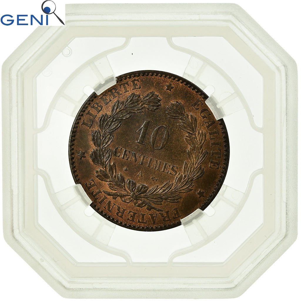 Moneta, Francia, Cérès, 10 Centimes, 1876, Paris, GENI, MS63RB, Bronzo