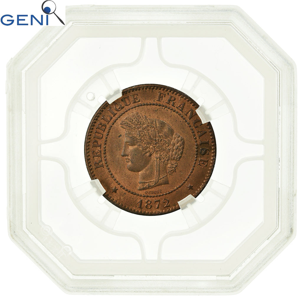 Moeda, França, Cérès, 5 Centimes, 1872, Bordeaux, GENI, MS64RB, Bronze