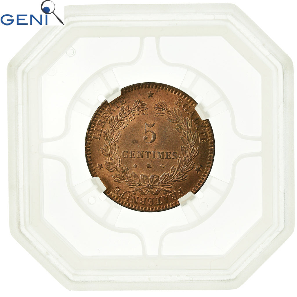 Moeda, França, Cérès, 5 Centimes, 1872, Bordeaux, GENI, MS64RB, Bronze