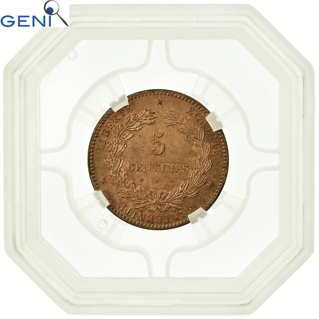 Moneda, Francia, Cérès, 5 Centimes, 1874, Bordeaux, GENI, MS65RD, Bronce