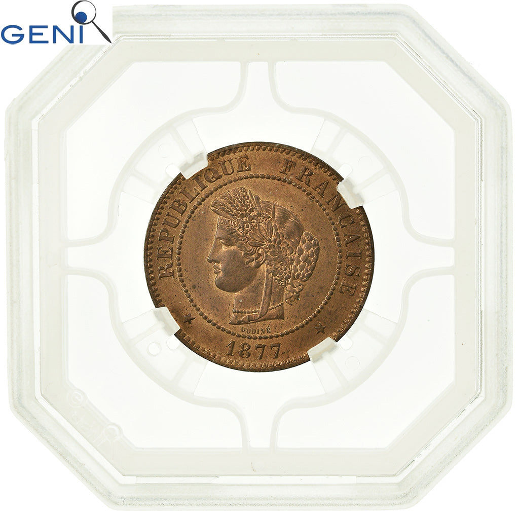 Monnaie, France, Cérès, 5 Centimes, 1877, Bordeaux, GENI, MS64RB, Bronze