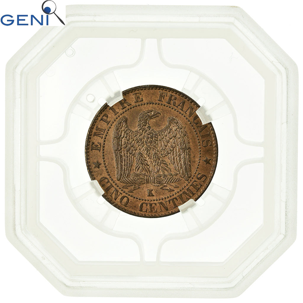 Coin, France, Napoléon III, 5 Centimes, 1856, Bordeaux, GENI, MS63RB, Bronze