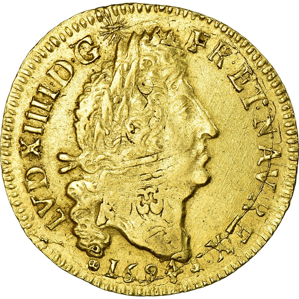 Moneda, Francia, Louis XIV, Louis d'or aux 4 L, Louis d'Or, 1694, Montpellier