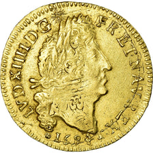 Moeda, França, Louis XIV, Louis d'or aux 4 L, Louis d'Or, 1694, Montpellier