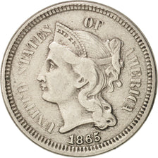 Monnaie, États-Unis, Nickel 3 Cents, 1865, U.S. Mint, Philadelphie, TB+