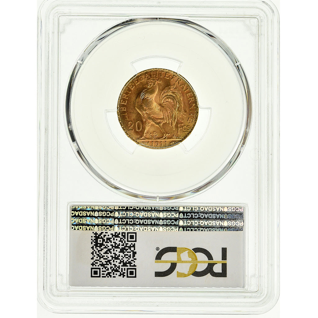 Coin, France, Marianne, 20 Francs, 1911, PCGS, MS66, Gold, KM:857, graded
