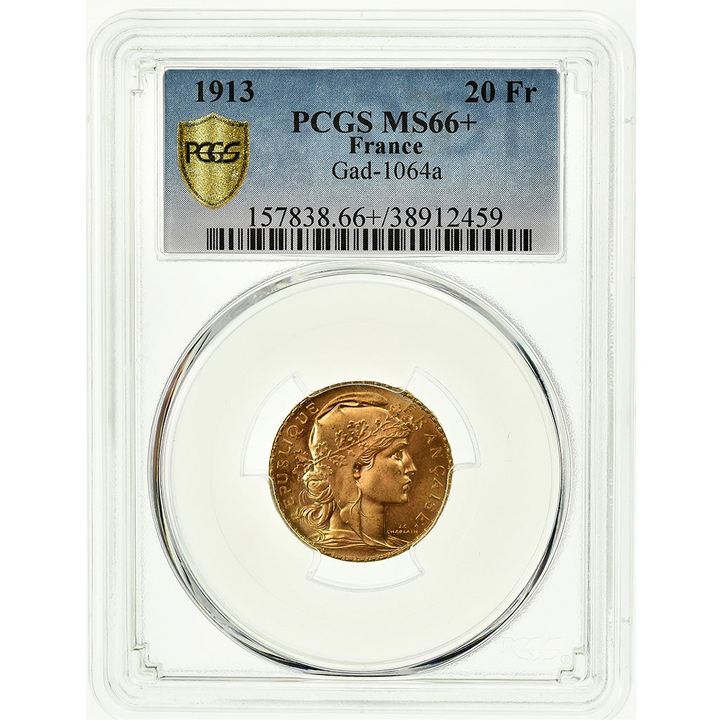Coin, France, Marianne, 20 Francs, 1913, Paris, PCGS, MS66+, Gold, KM:857