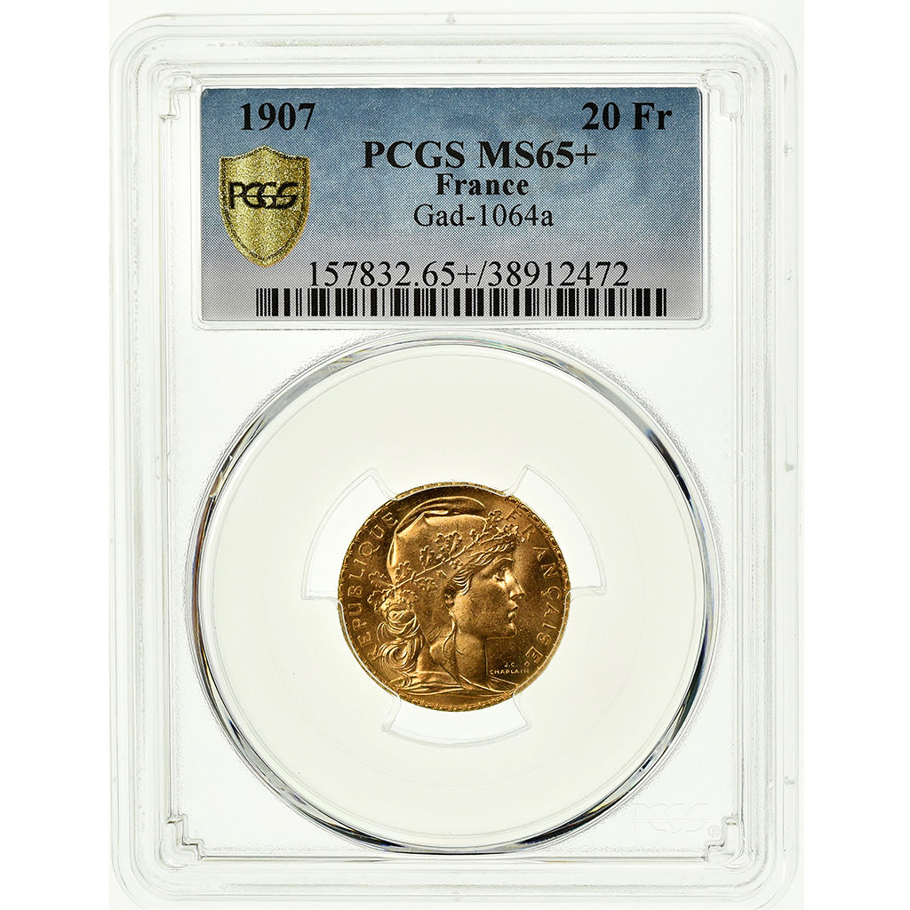 Monnaie, France, Marianne, 20 Francs, 1907, Paris, PCGS, MS65+, Or